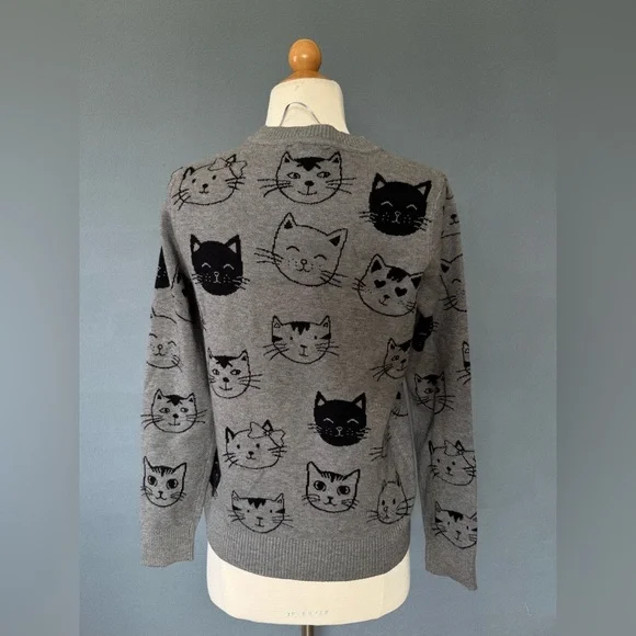 Anthropologie Calligraphie Gray Cat Print Sweater Women’s Small NWT - Picture 5 of 9